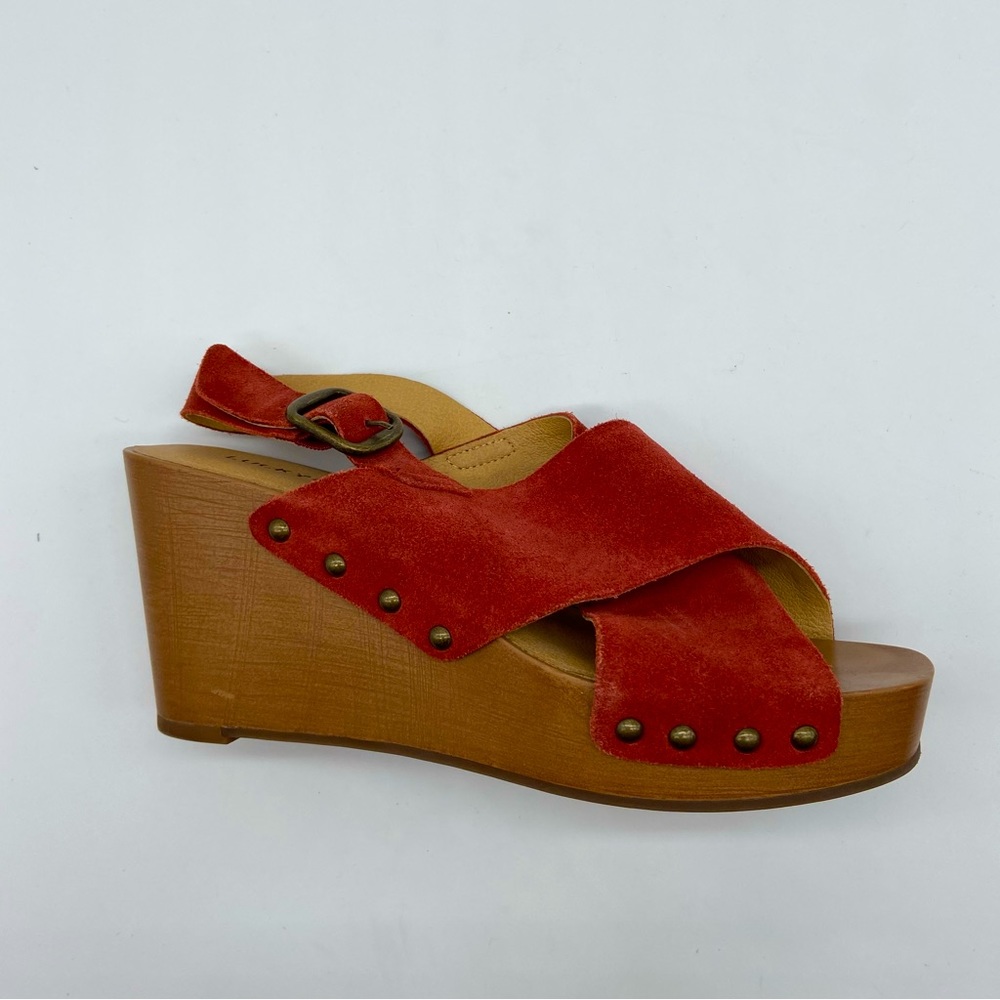 Lucky Brand Suede‎ Wedge Currant Color Sandal Size US 6.50/EU 37